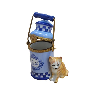 Charming Cat With Milk Jug Porcelain Limoges Food Cat French Trinket Box