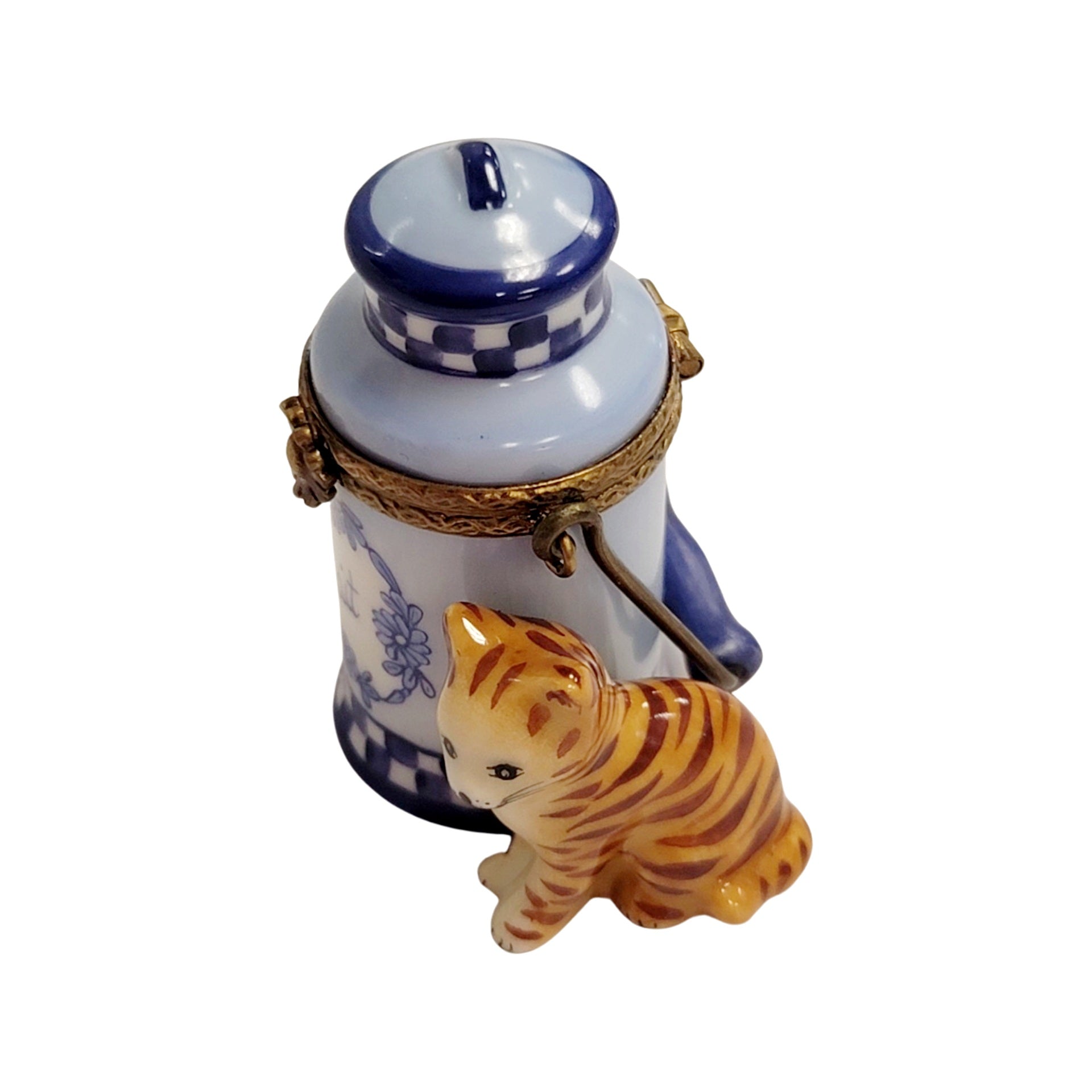 Charming Cat With Milk Jug Porcelain Limoges Food Cat French Trinket Box