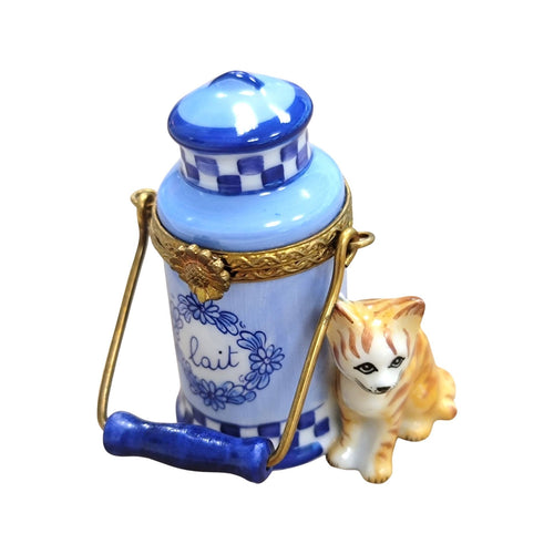 Charming Cat With Milk Jug Porcelain Limoges Food Cat French Trinket Box