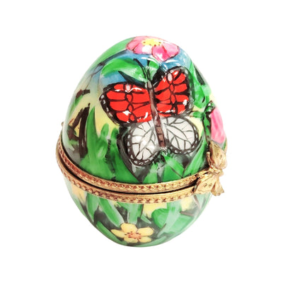 Charming Cat and Butterfly Egg Porcelain Limoges Egg Butterfly Cat French Trinket Box