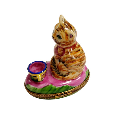 Charming Cat in Pink Cup Porcelain Limoges Cat china French Trinket Box