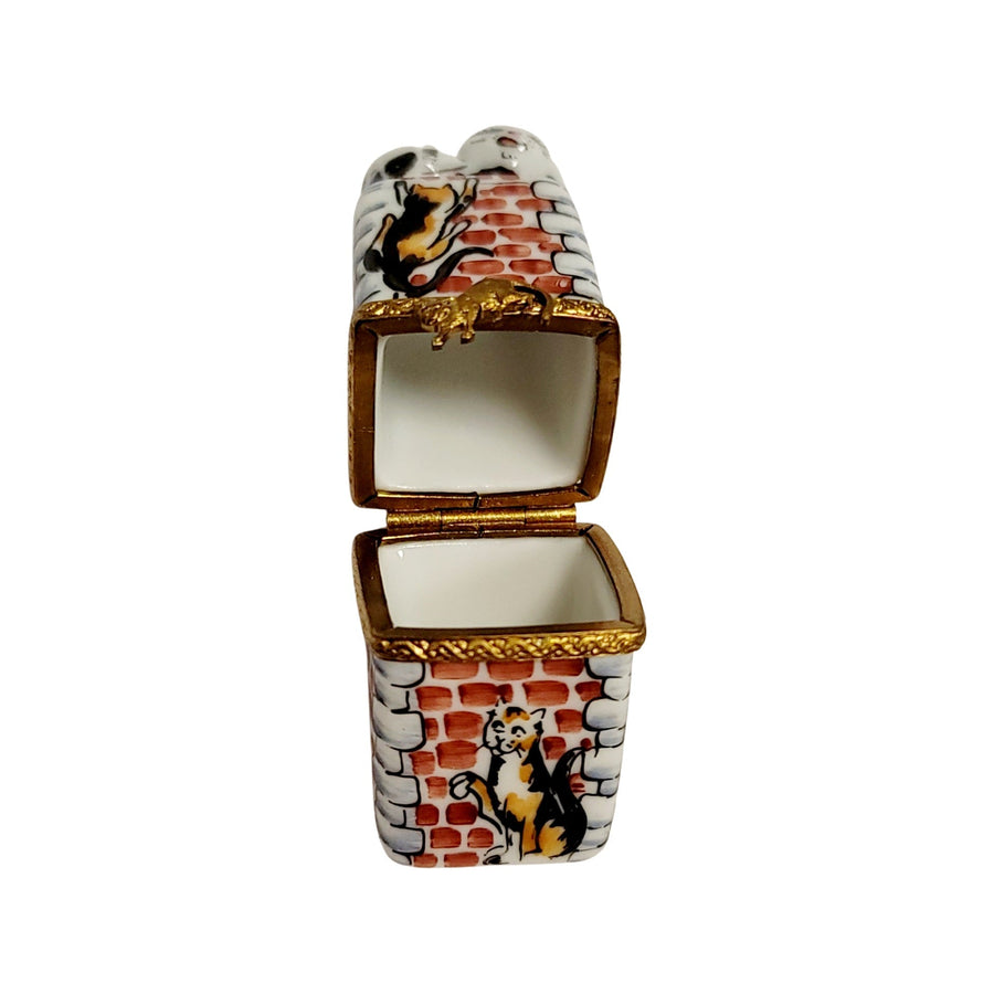 Charming Cat on Chimney Figurine Porcelain Limoges Cat French Trinket Box