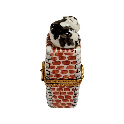 Charming Cat on Chimney Figurine Porcelain Limoges Cat French Trinket Box