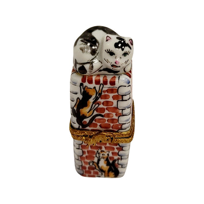 Charming Cat on Chimney Figurine Porcelain Limoges Cat French Trinket Box