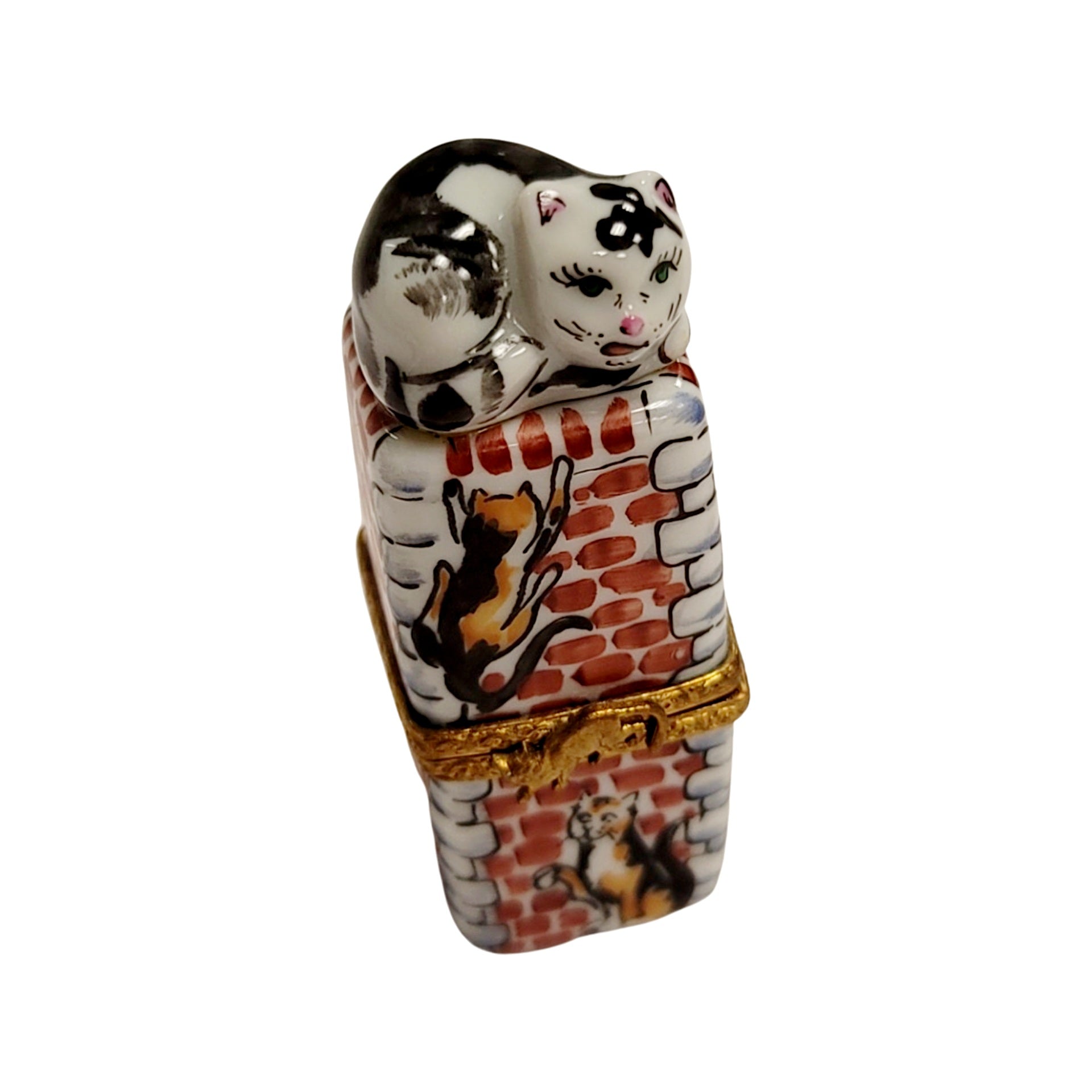 Charming Cat on Chimney Figurine Porcelain Limoges Cat French Trinket Box