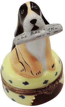 Charming Dog With Newspaper Figurine Porcelain Limoges Dog LIMOGES BOXES French Trinket Box
