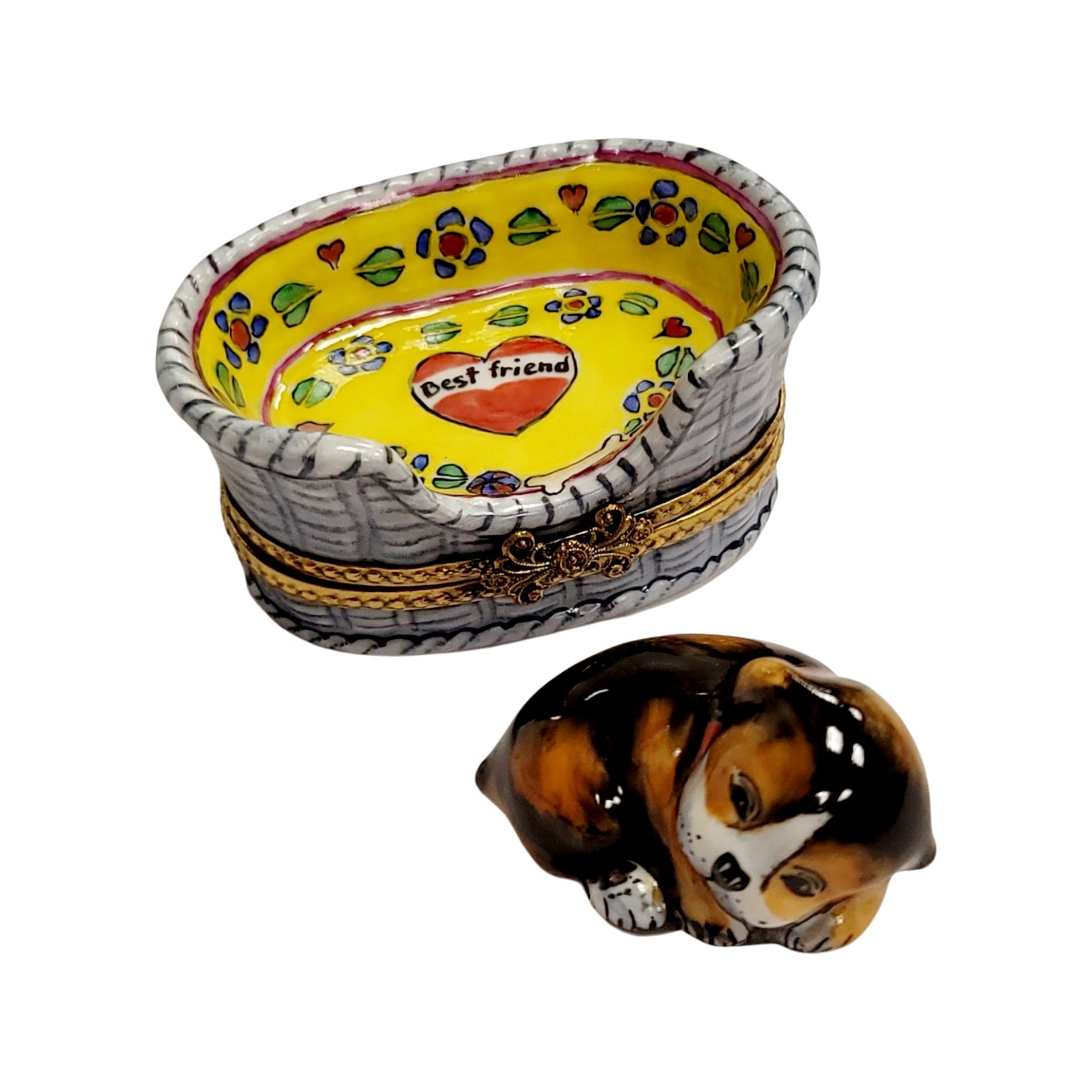 Charming Dog in Basket Limoges Porcelain Limoges dog limoges box French Trinket Box