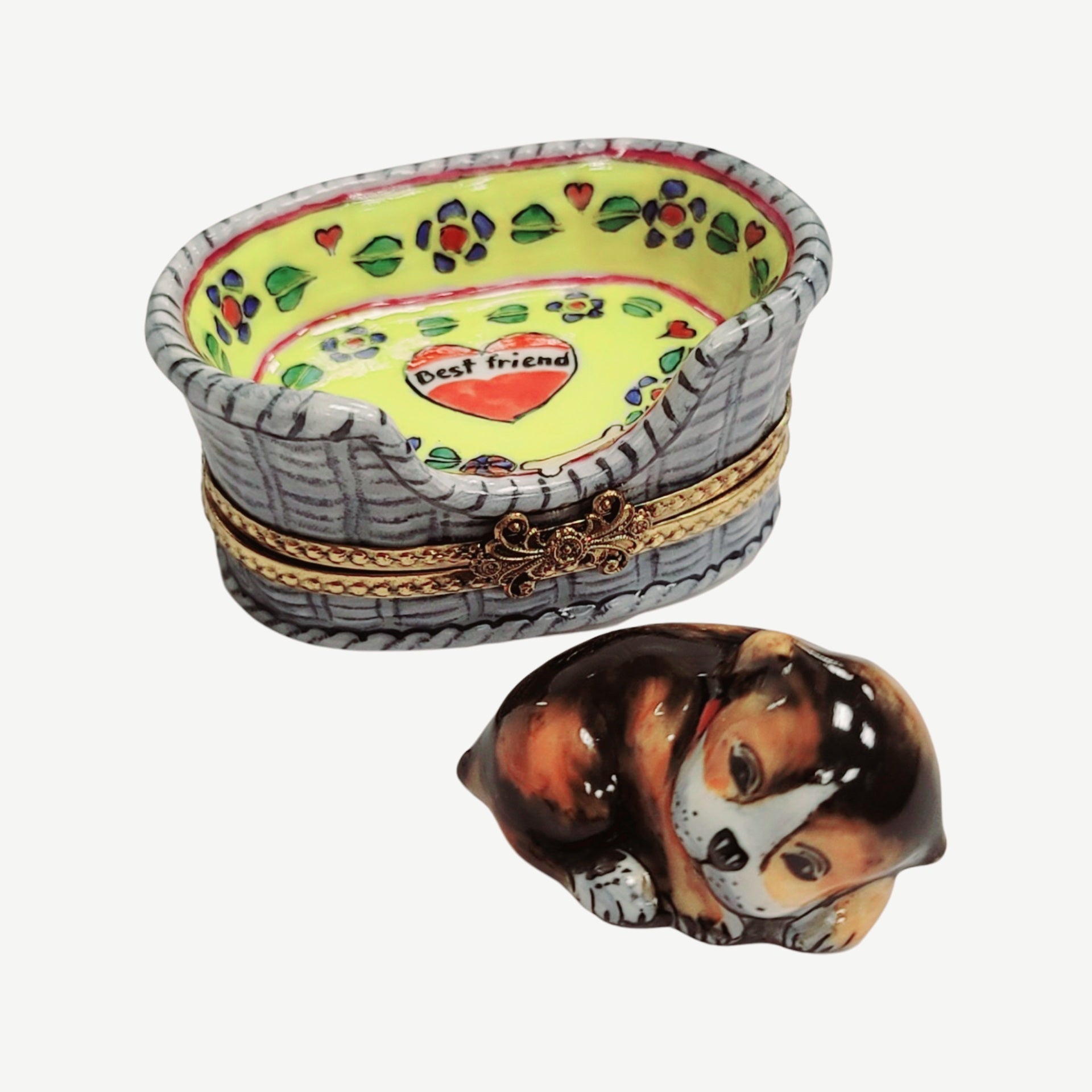 Charming Dog in Basket Limoges Porcelain Limoges dog limoges box French Trinket Box