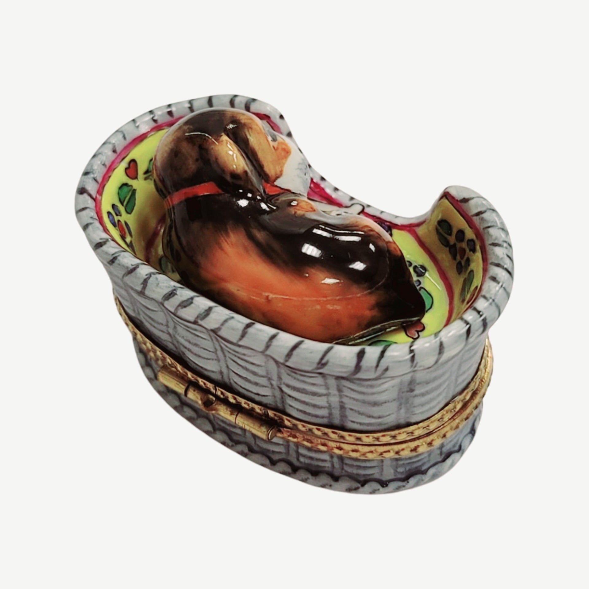 Charming Dog in Basket Limoges Porcelain Limoges dog limoges box French Trinket Box