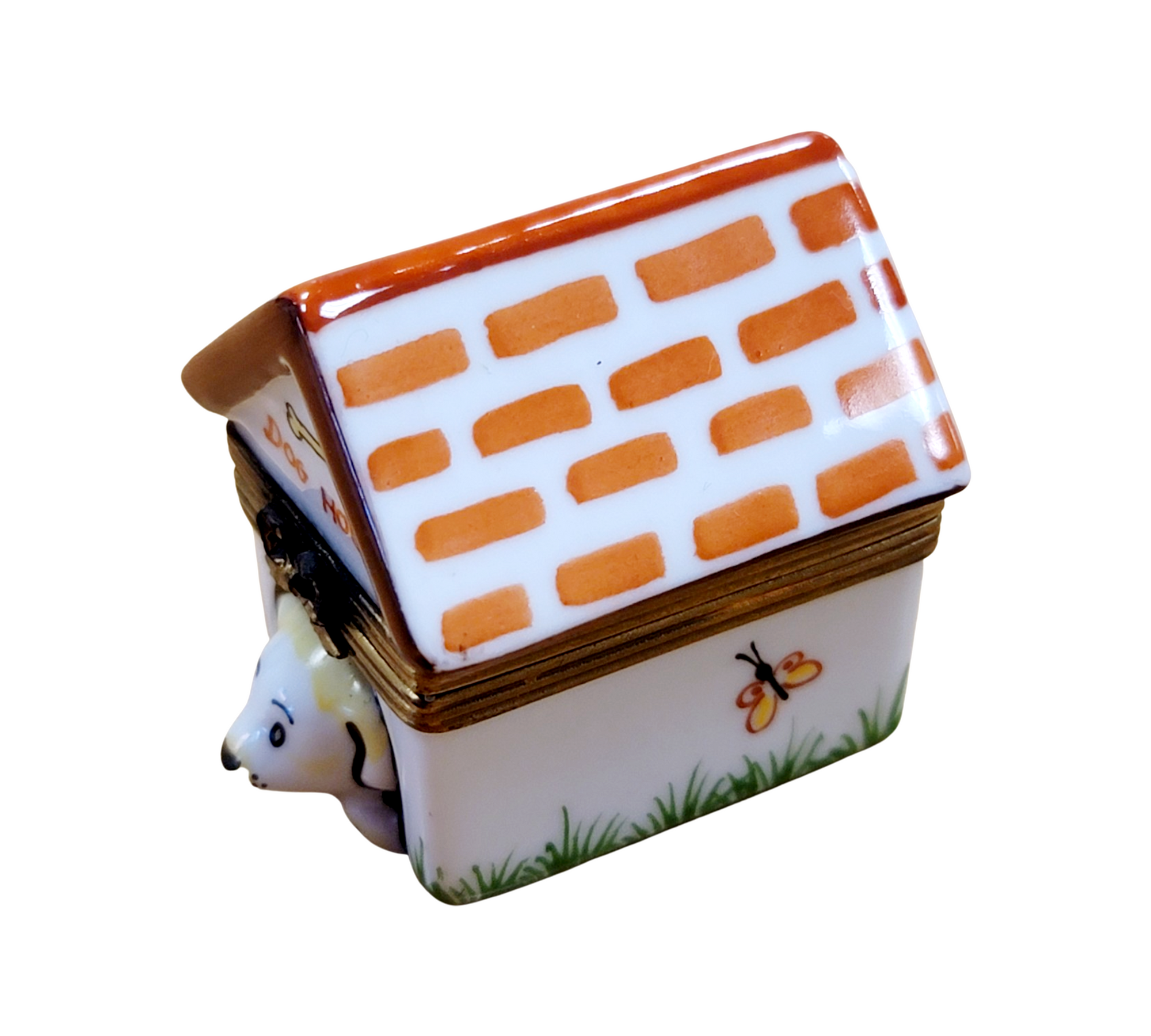 Charming Dog in Dog House Porcelain Limoges dog French Trinket Box