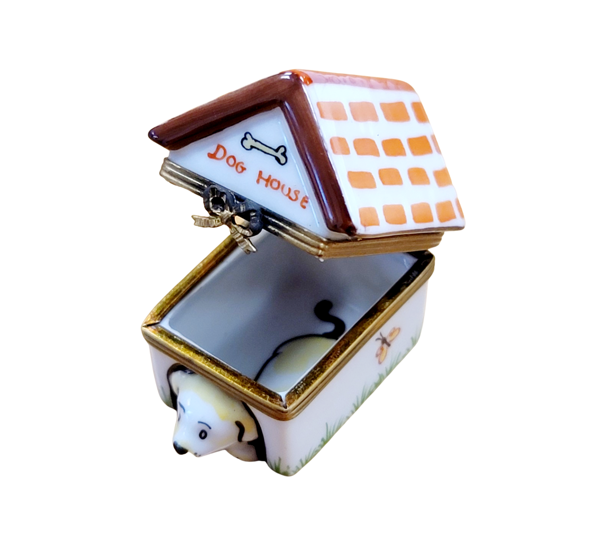 Charming Dog in Dog House Porcelain Limoges dog French Trinket Box