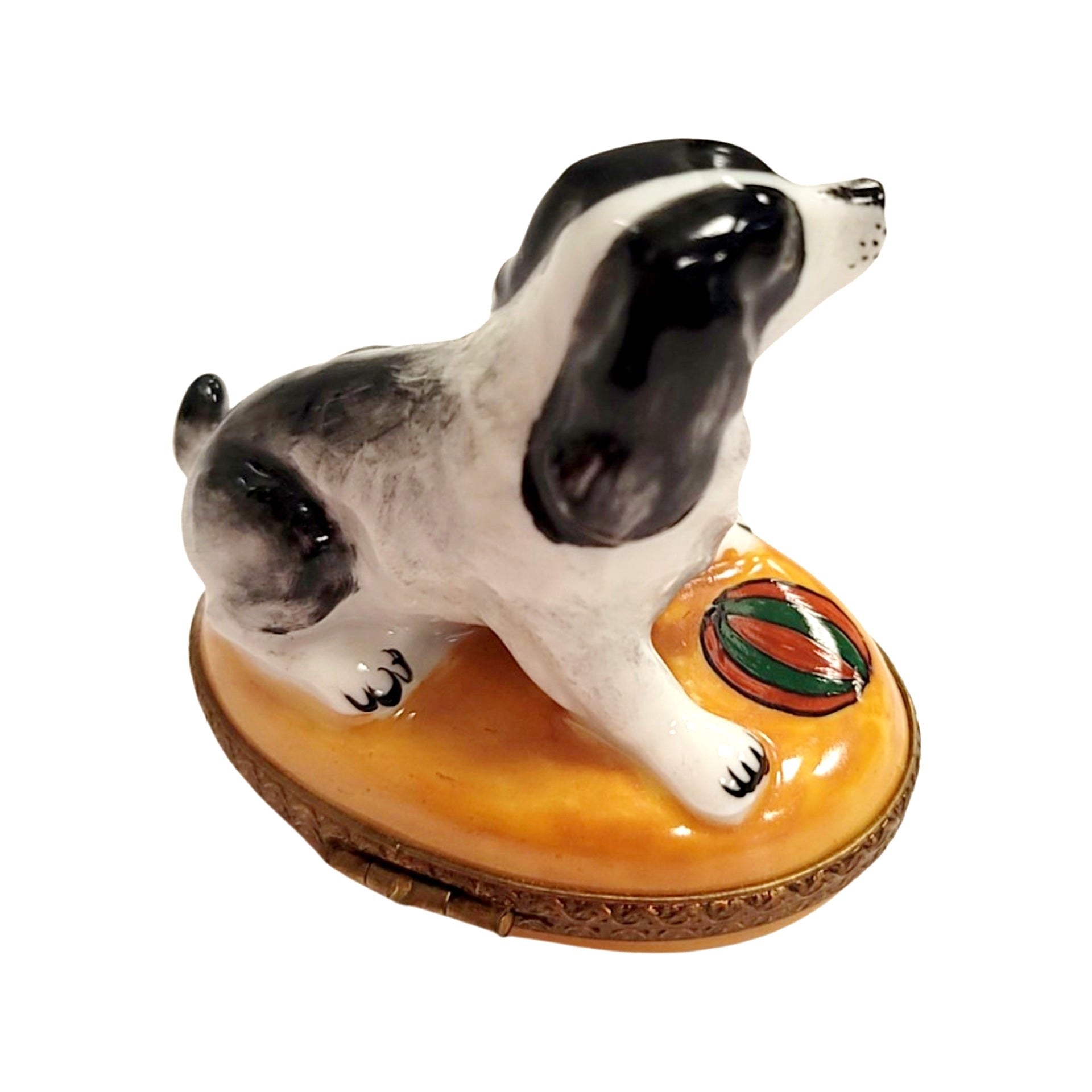 Charming Dog with Playful Ball Porcelain Limoges dog limoges box French Trinket Box