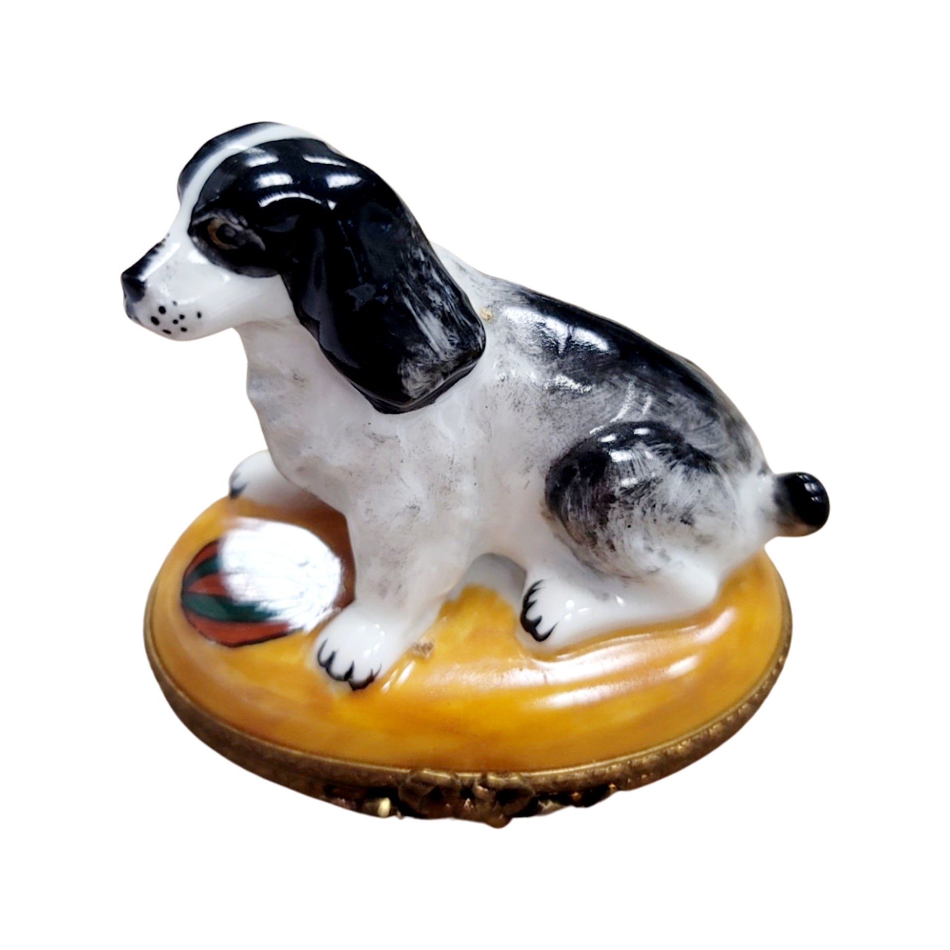 Charming Dog with Playful Ball Porcelain Limoges dog limoges box French Trinket Box