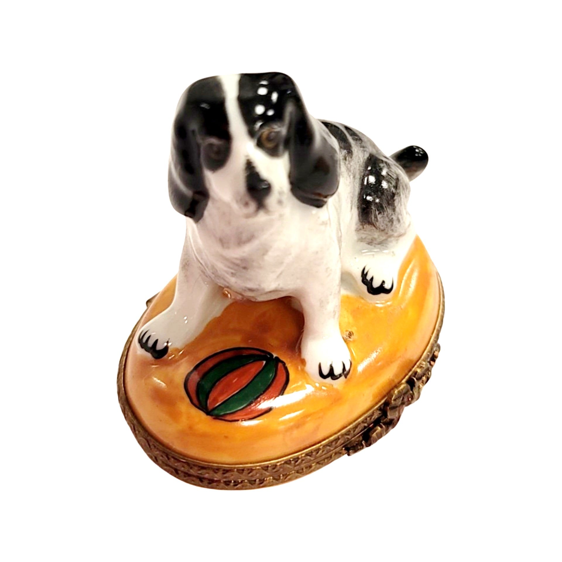 Charming Dog with Playful Ball Porcelain Limoges dog limoges box French Trinket Box