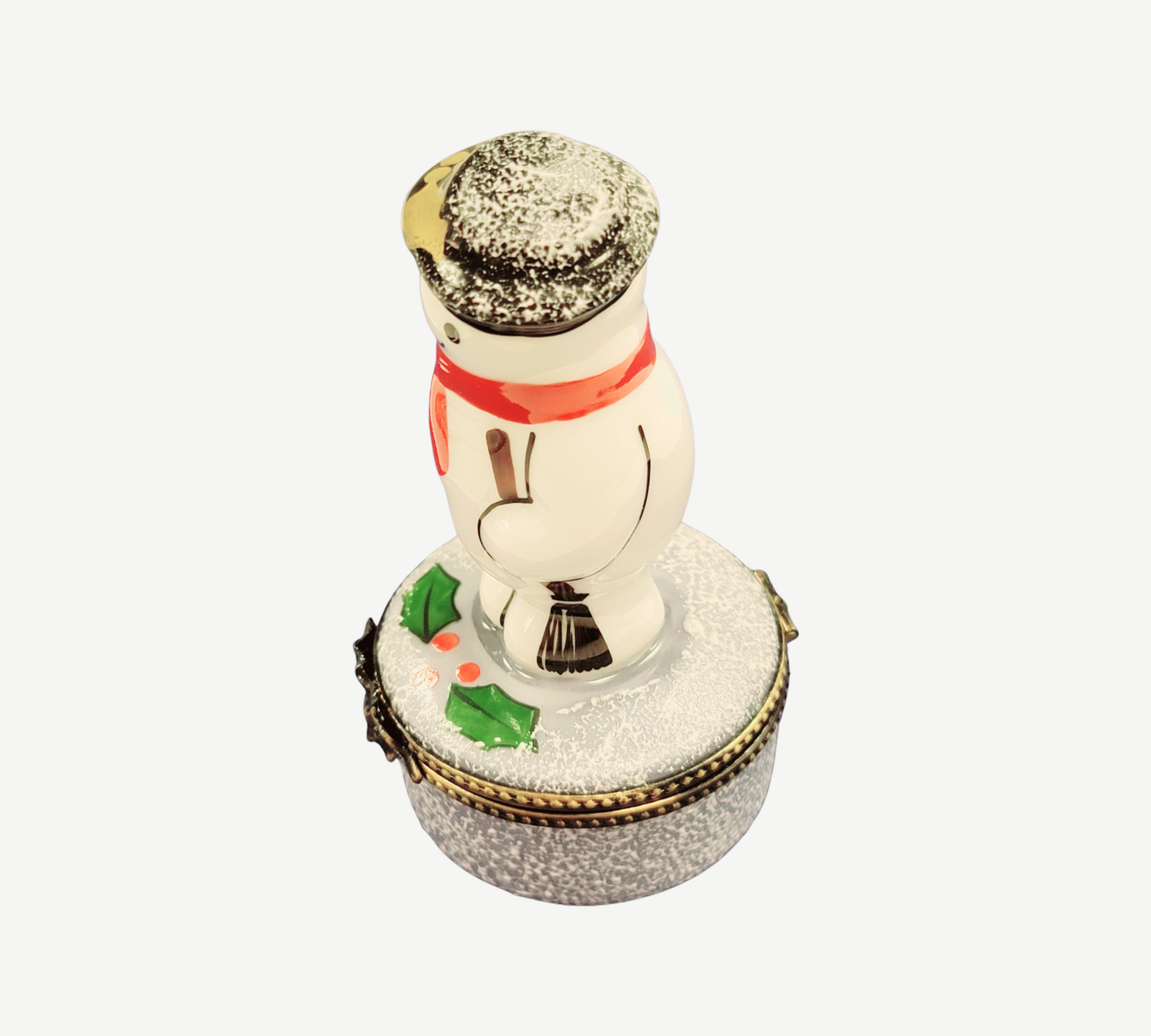 Charming French Snowman Figurine Porcelain Limoges Snowman French Trinket Box