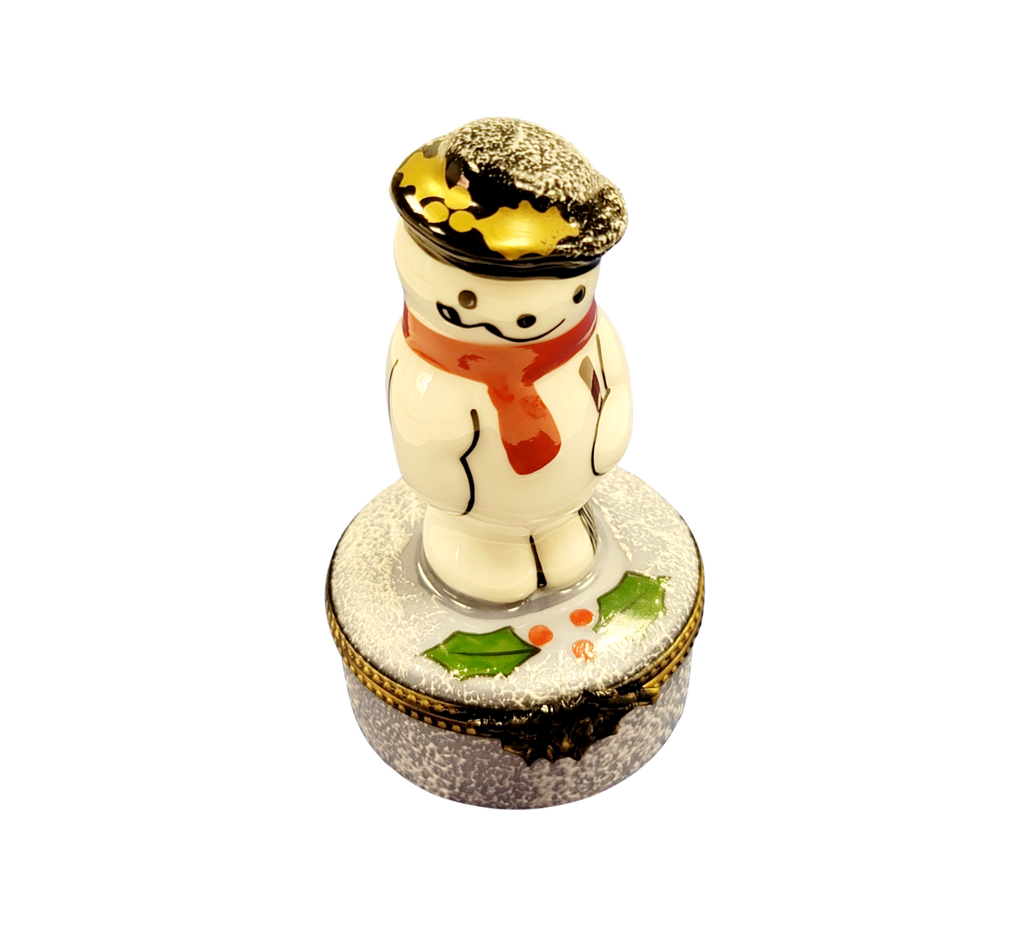 Charming French Snowman Figurine Porcelain Limoges Snowman French Trinket Box