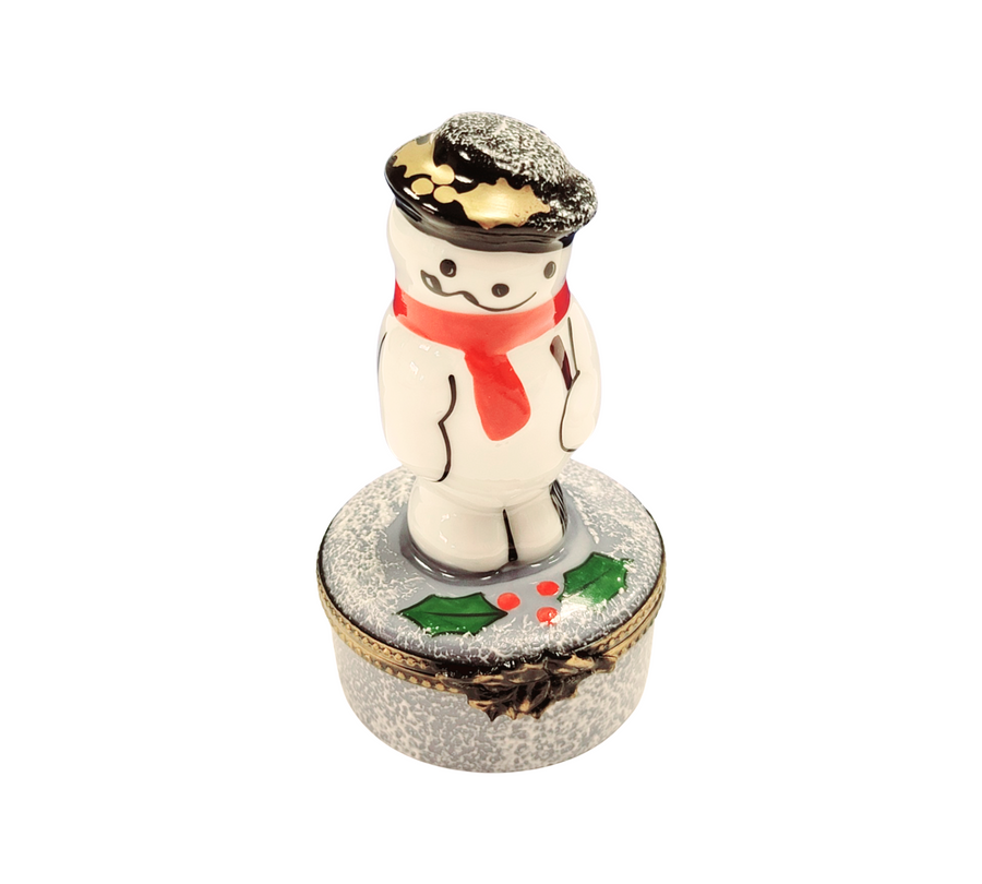 Charming French Snowman Figurine Porcelain Limoges Snowman French Trinket Box