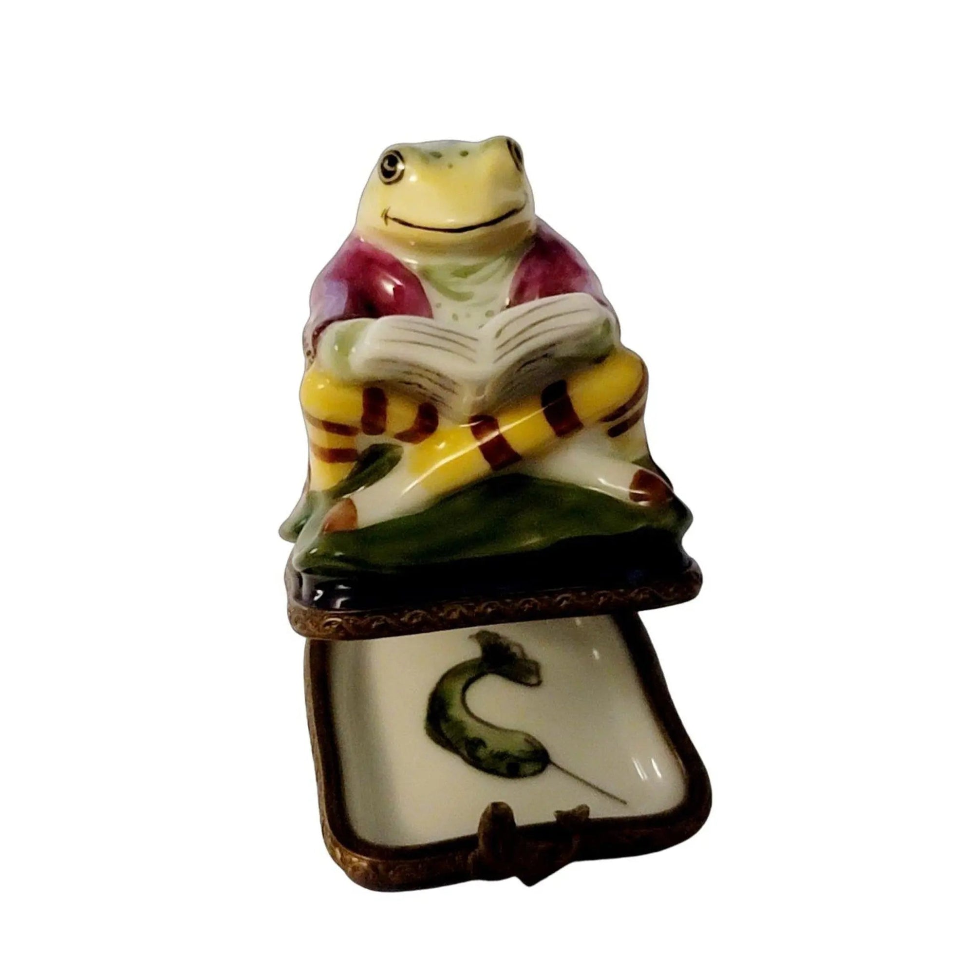 Charming Frog Reading Limoges Box Porcelain Limoges turtle frog furniture French Trinket Box