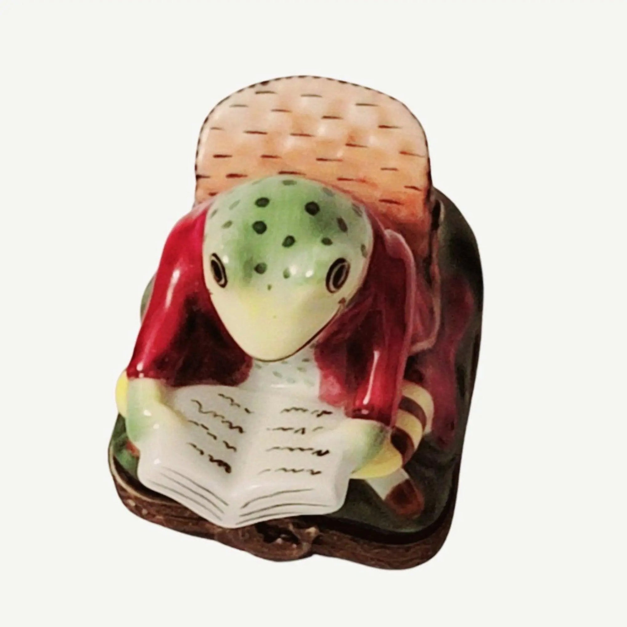 Charming Frog Reading Limoges Box Porcelain Limoges turtle frog furniture French Trinket Box