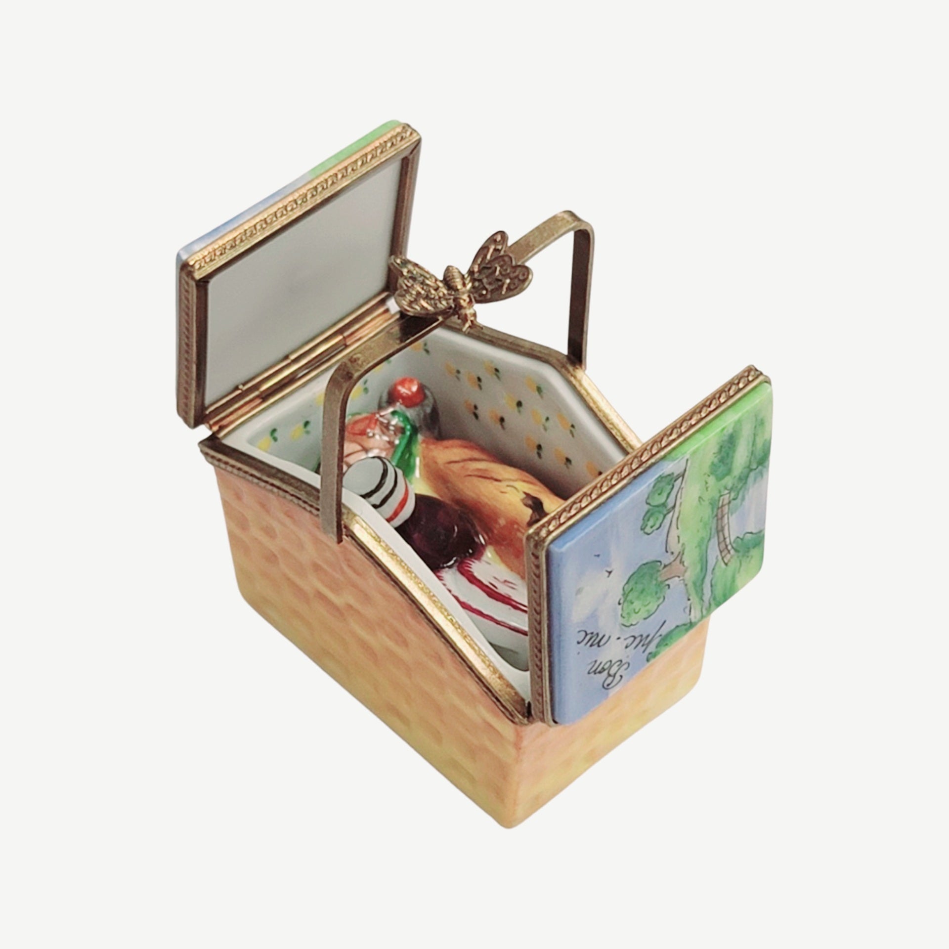 Charming Picnic Basket Box Porcelain Limoges Home beach French Trinket Box