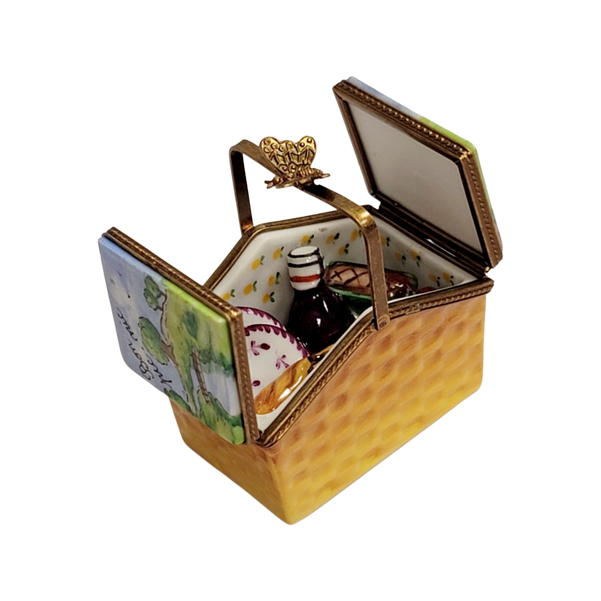 Charming Picnic Basket Box Porcelain Limoges Home beach French Trinket Box