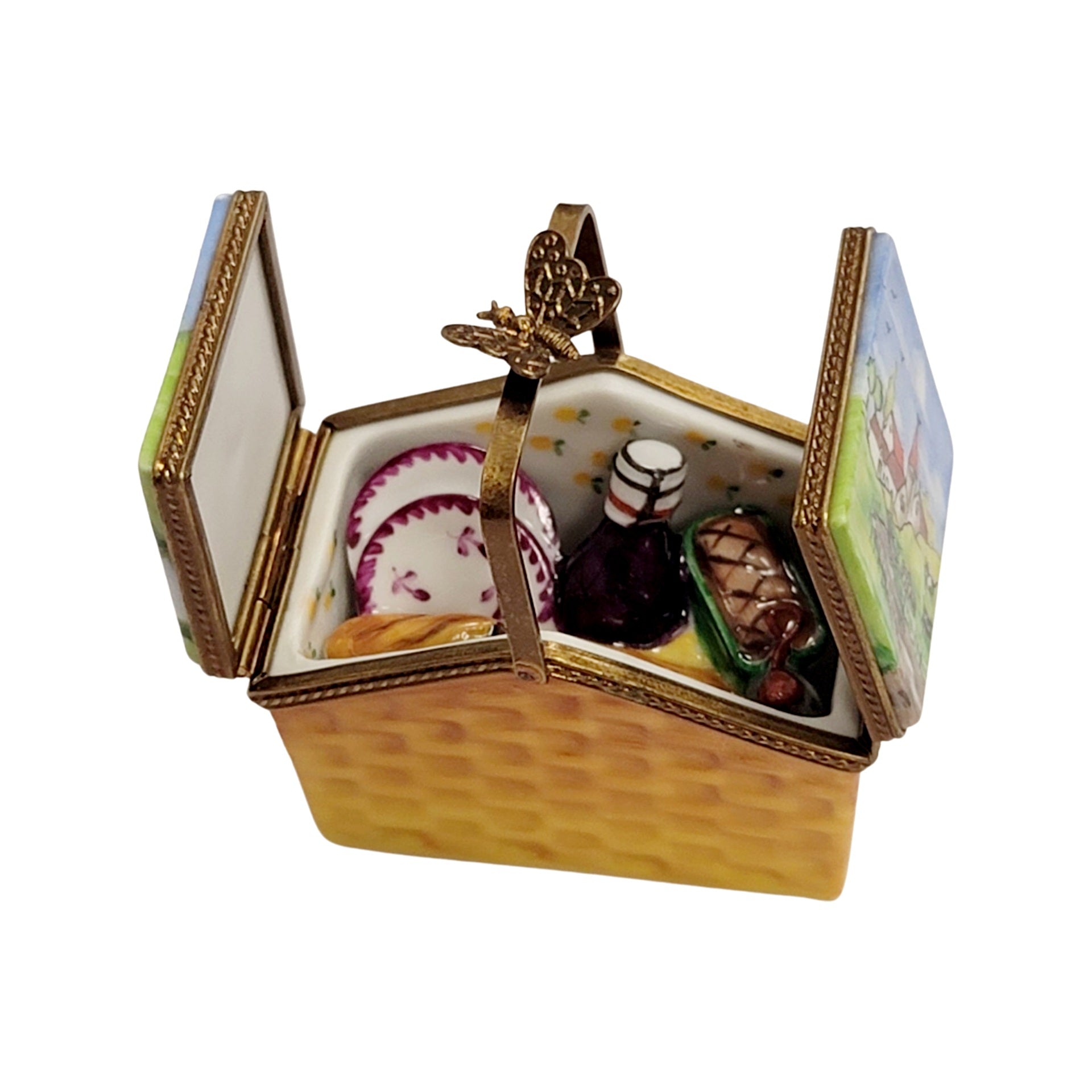 Charming Picnic Basket Box Porcelain Limoges Home beach French Trinket Box