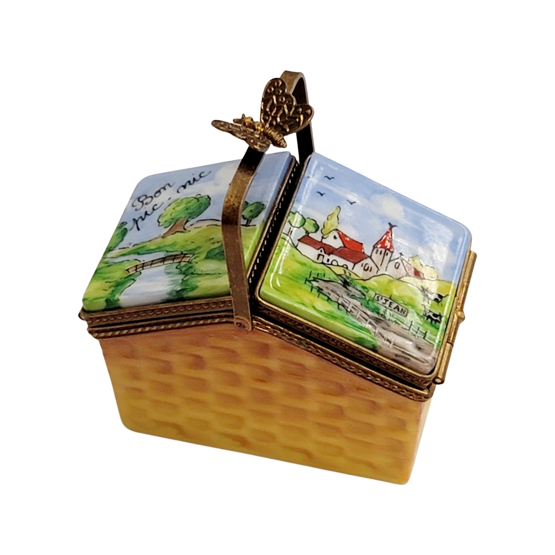 Charming Picnic Basket Box Porcelain Limoges Home beach French Trinket Box