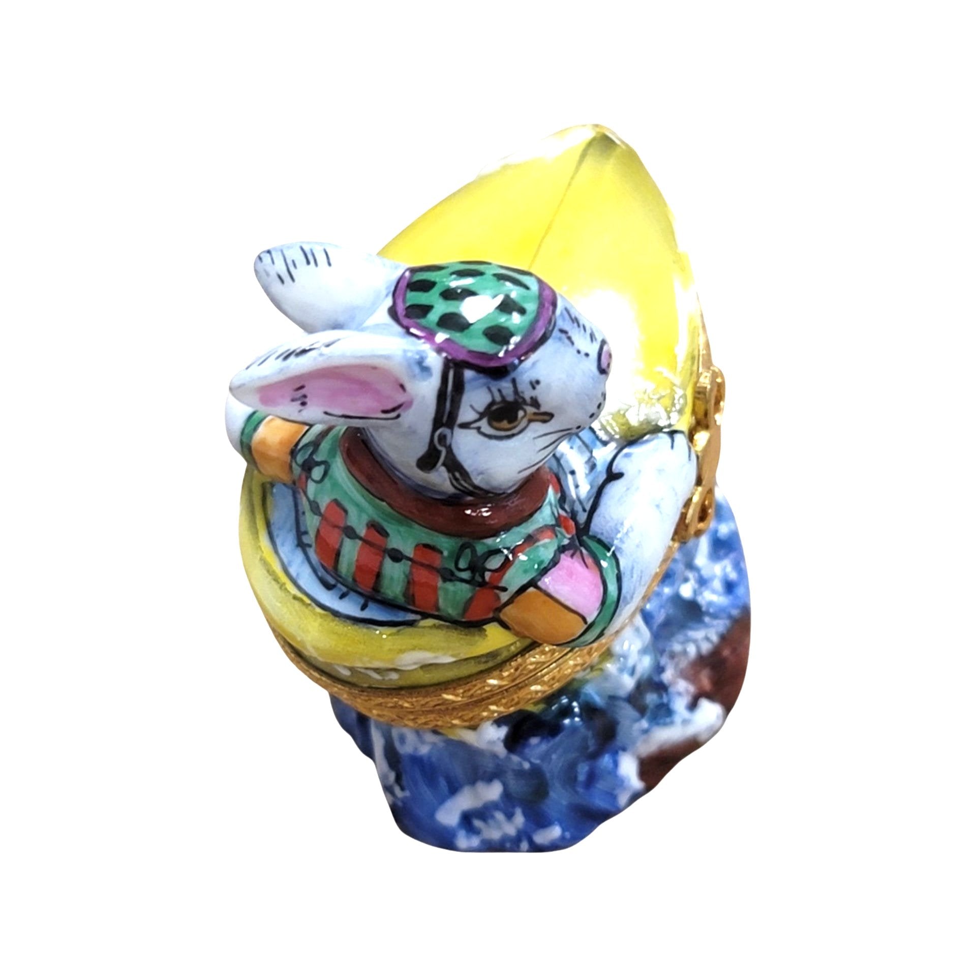 Charming Rabbit Boat Figurine Porcelain Limoges vehicle rabbit French Trinket Box