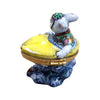 Charming Rabbit Boat Figurine Porcelain Limoges vehicle rabbit French Trinket Box