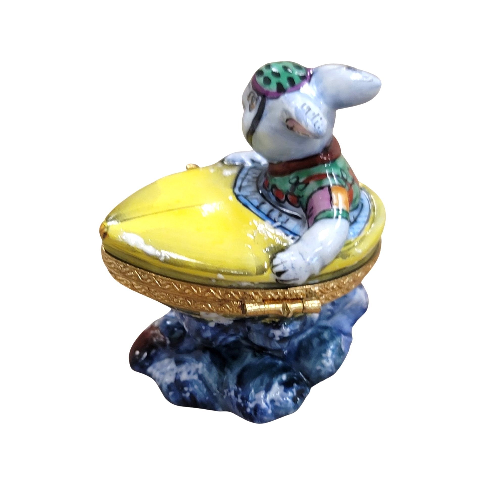 Charming Rabbit Boat Figurine Porcelain Limoges vehicle rabbit French Trinket Box