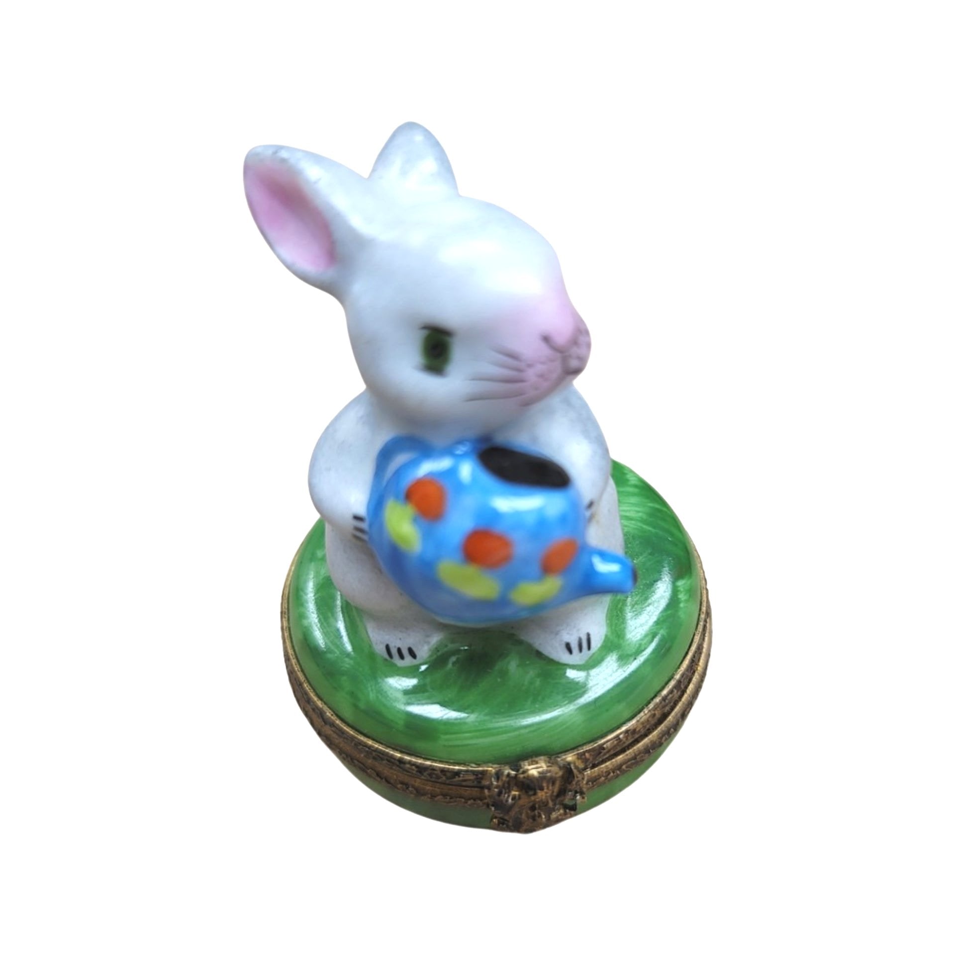 Charming Rabbit Watering Can Box Porcelain Limoges mice rabbit limoges boxes garden flowers French Trinket Box
