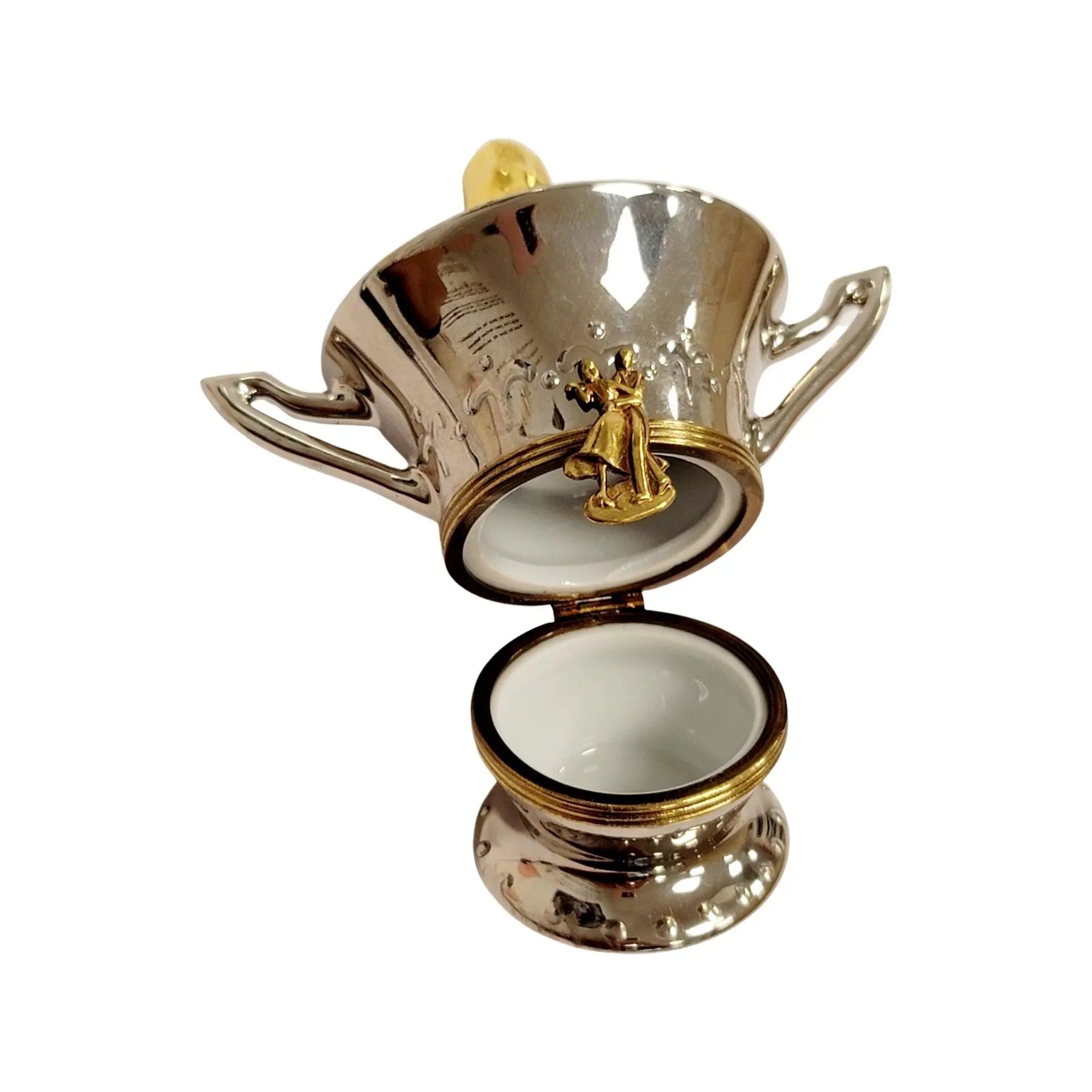 Charming Silver Champagne Bucket Porcelain Limoges Wine French Trinket Box