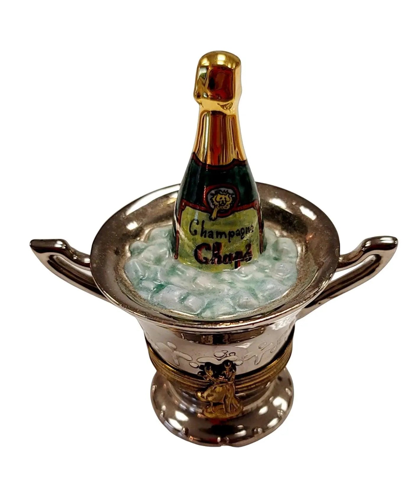 Charming Silver Champagne Bucket Porcelain Limoges Wine French Trinket Box