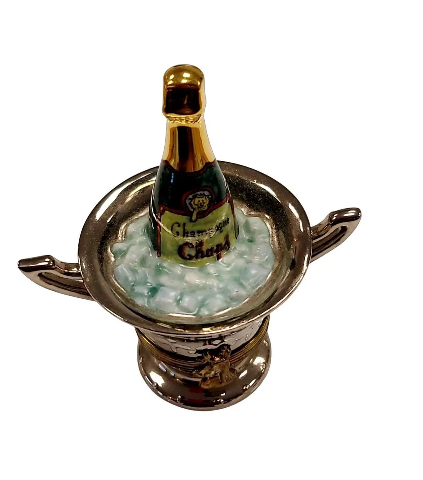 Charming Silver Champagne Bucket Porcelain Limoges Wine French Trinket Box