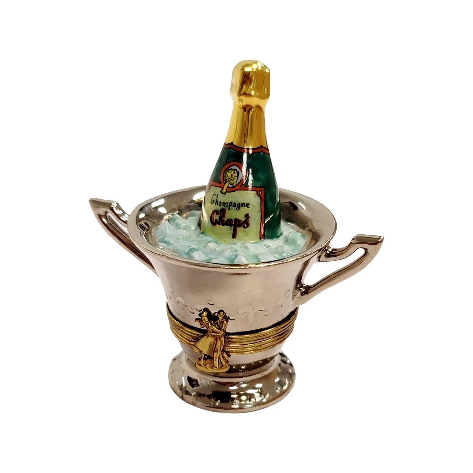 Charming Silver Champagne Bucket Porcelain Limoges Wine French Trinket Box