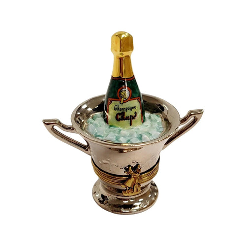Charming Silver Champagne Bucket Porcelain Limoges Wine French Trinket Box