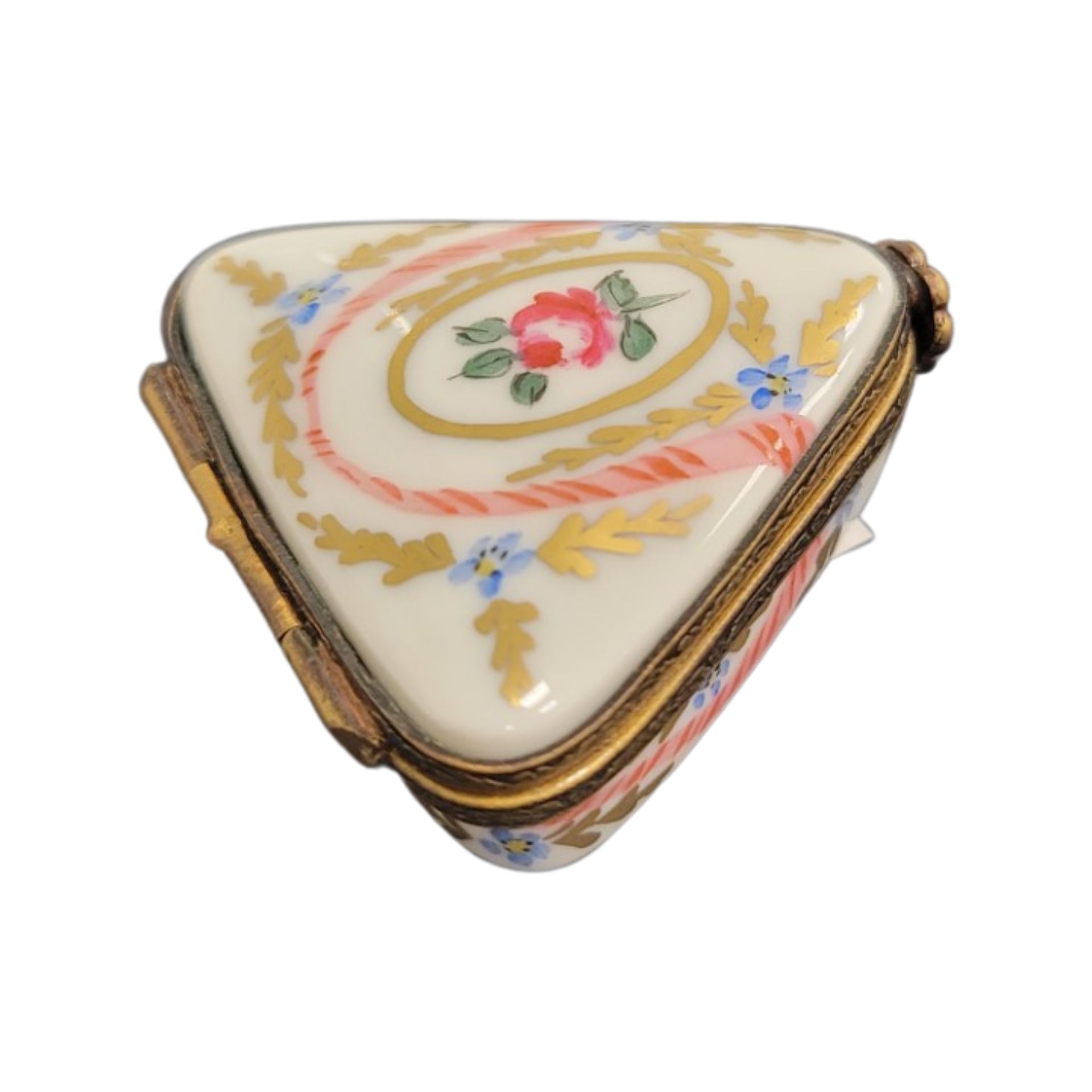 Charming Triangle Floral Limoges Box Porcelain Limoges LIMOGES BOXES traditional French Trinket Box