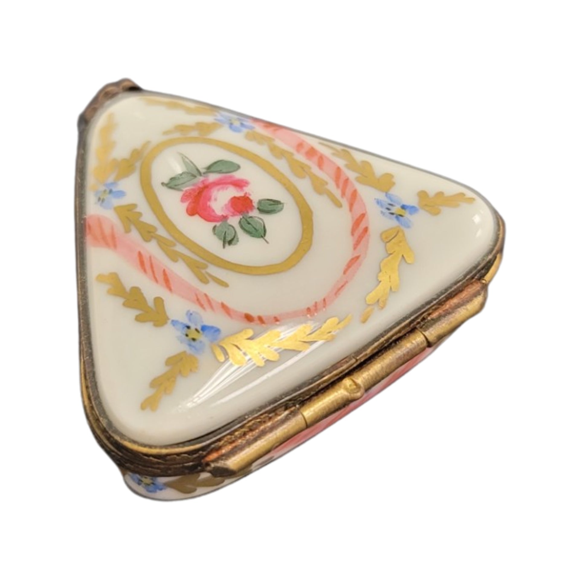 Charming Triangle Floral Limoges Box Porcelain Limoges LIMOGES BOXES traditional French Trinket Box