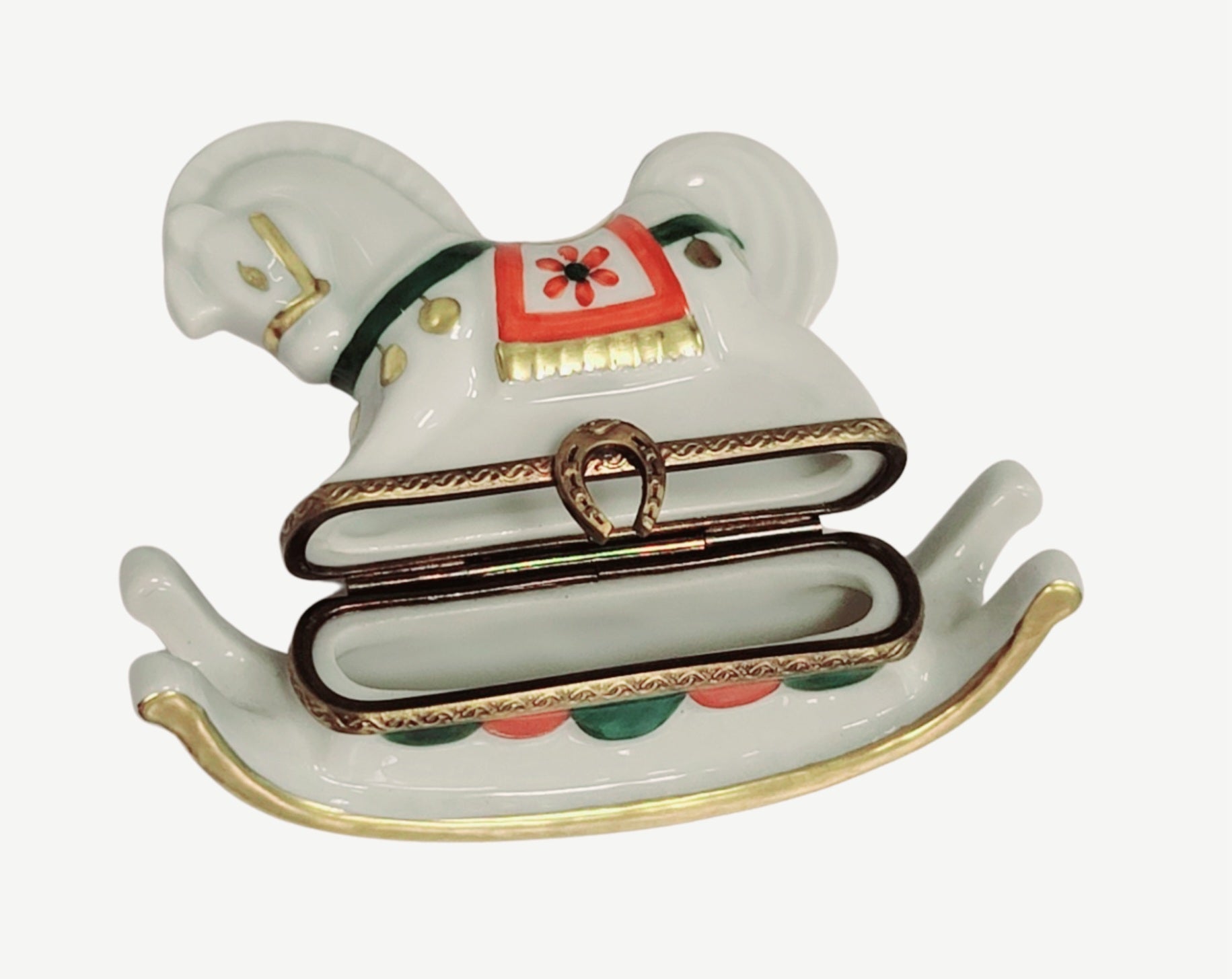 Charming White Rocking Horse Porcelain Limoges figurine BABY maternity figurine LIMOGES BOXES French Trinket Box