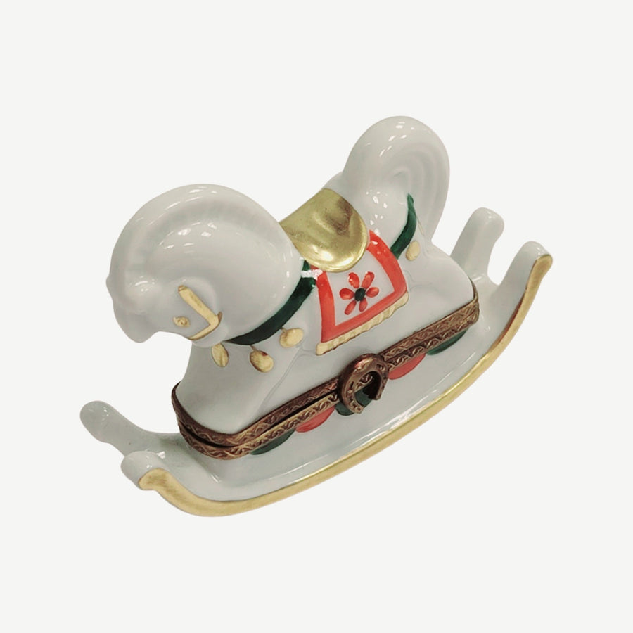 Charming White Rocking Horse Porcelain Limoges figurine BABY maternity figurine LIMOGES BOXES French Trinket Box