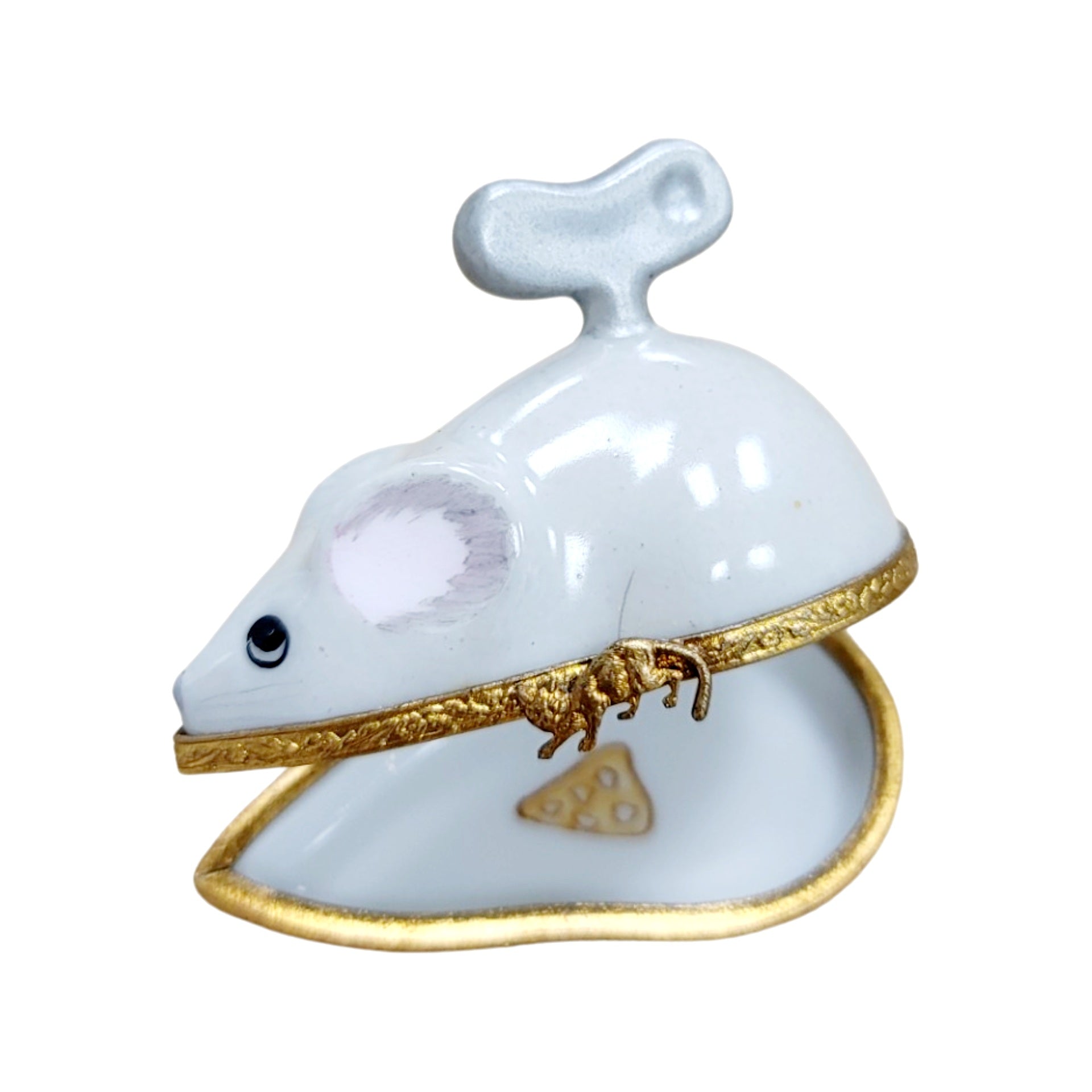 Charming Wind Up Mouse Box Porcelain Limoges mouse French Trinket Box