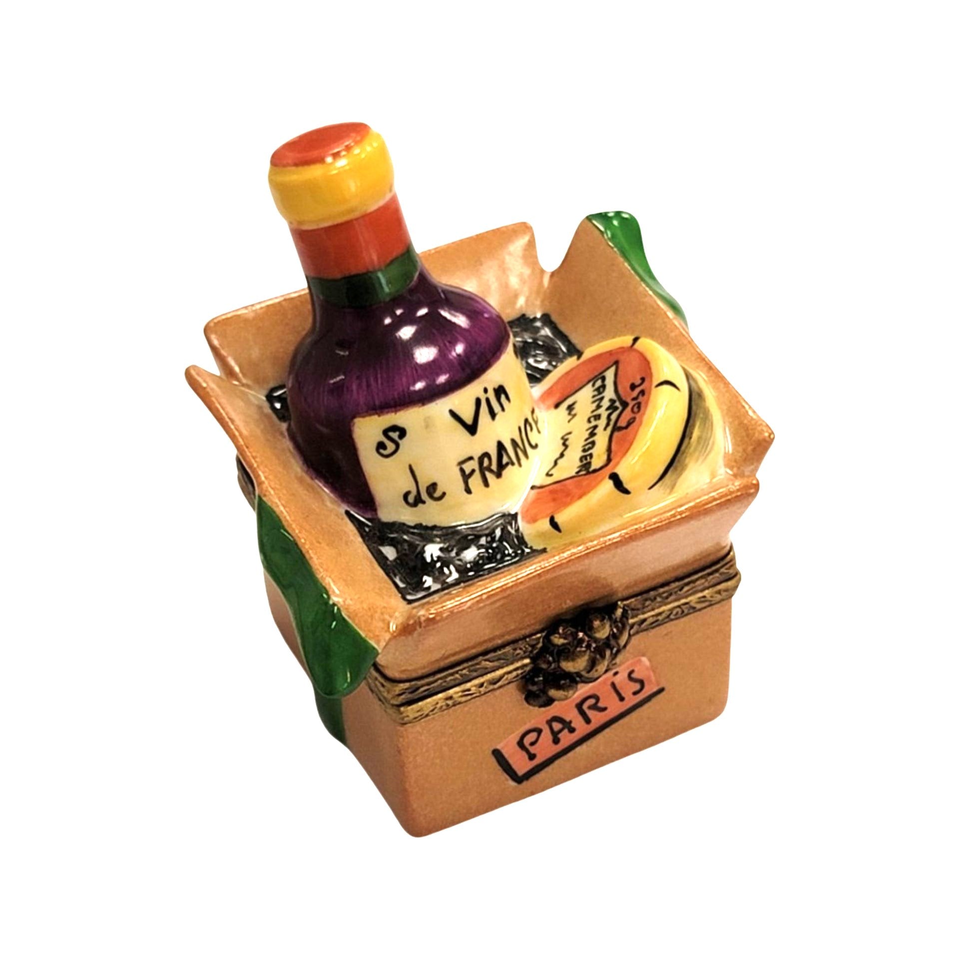 Cheese and Wine Treasure Box Porcelain Limoges food wine special French Trinket Box