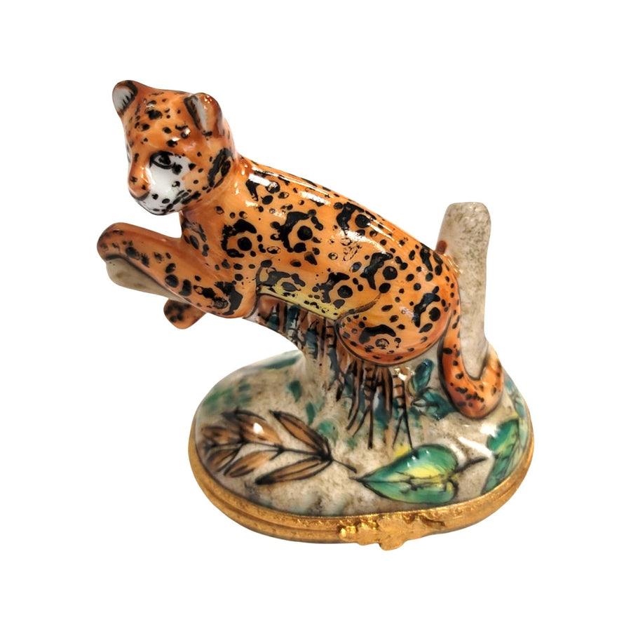 Cheetah Elegance Limoges Box Porcelain Limoges cat wild French Trinket Box