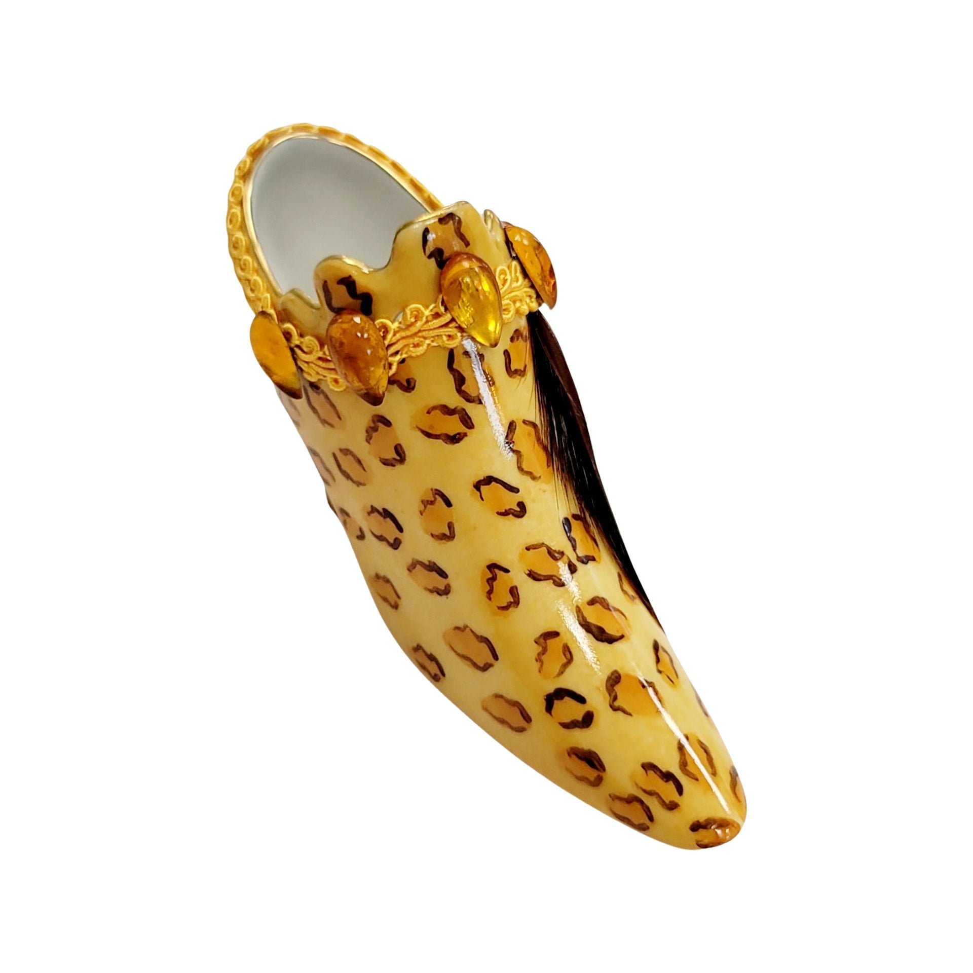 Cheetah Print Elegant Shoe Box Porcelain Limoges shoe figurine LIMOGES BOXES French Trinket Box