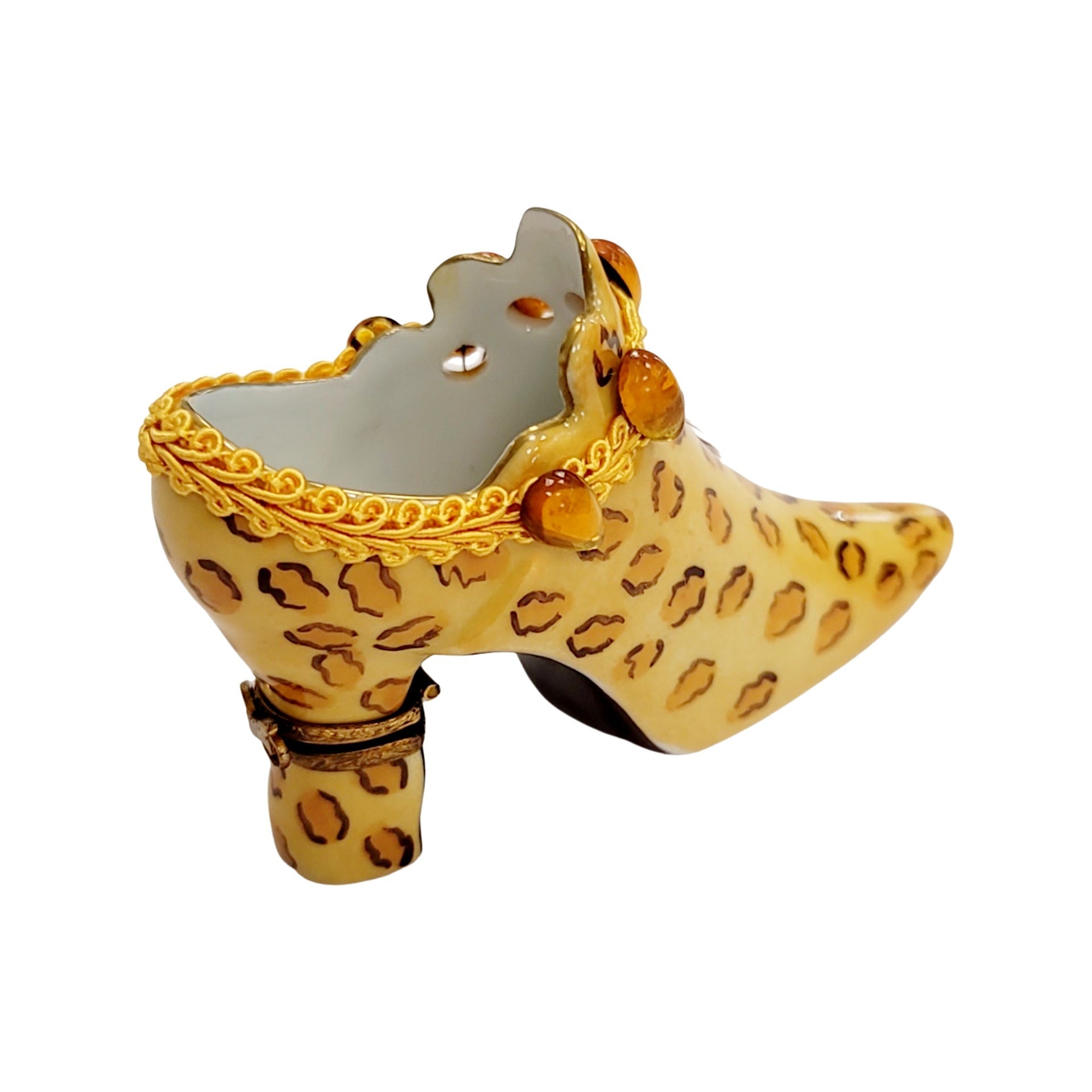 Cheetah Print Elegant Shoe Box Porcelain Limoges shoe figurine LIMOGES BOXES French Trinket Box