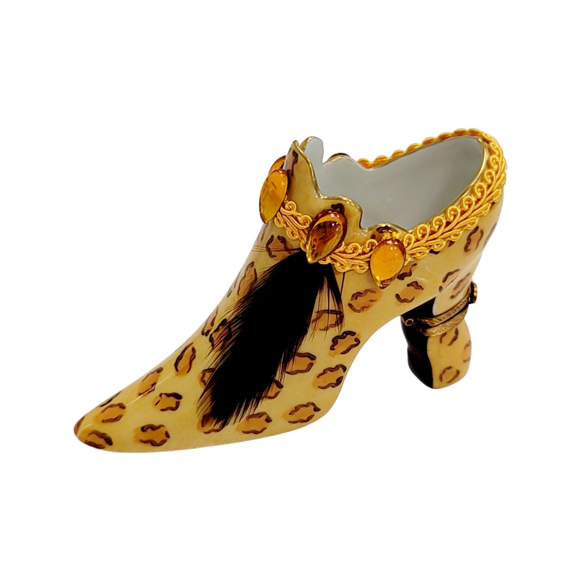 Cheetah Print Elegant Shoe Box Porcelain Limoges shoe figurine LIMOGES BOXES French Trinket Box
