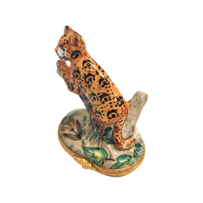 Cheetah on Log Wild Limoges Box Porcelain Figurine-cat wild-CH7N262