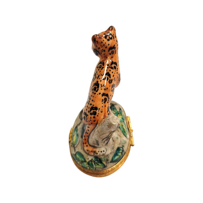 Cheetah on Log Wild Limoges Box Porcelain Figurine-cat wild-CH7N262