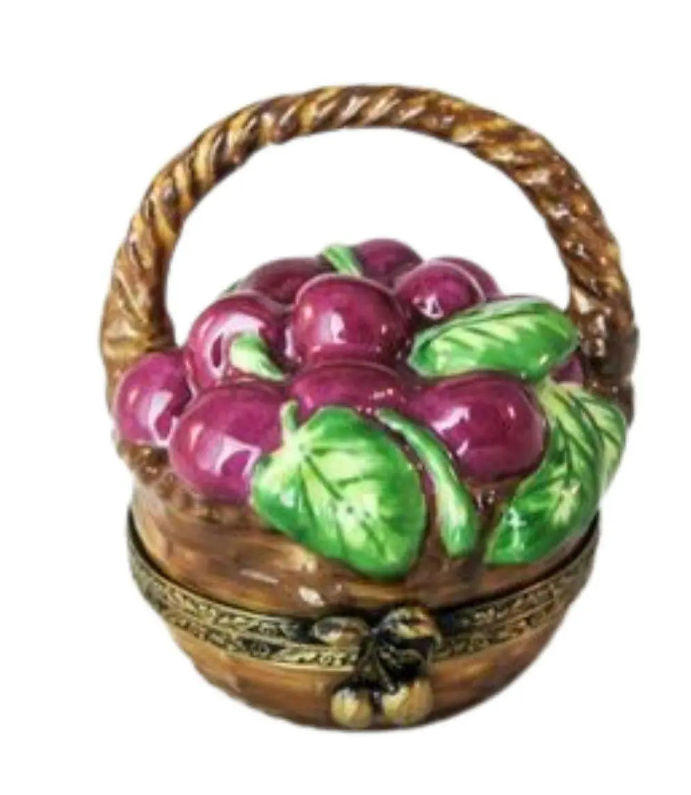 Cherries in Basket Porcelain Limoges Fruit Basket French Trinket Box