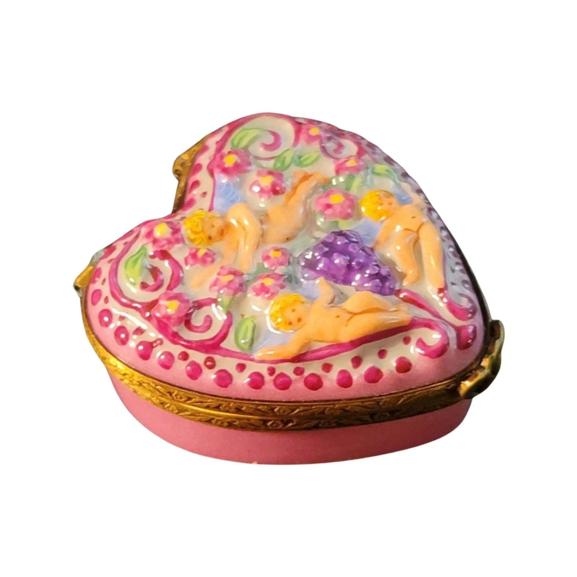 Cherubic Love Heart Box Porcelain Limoges Angel French Trinket Box